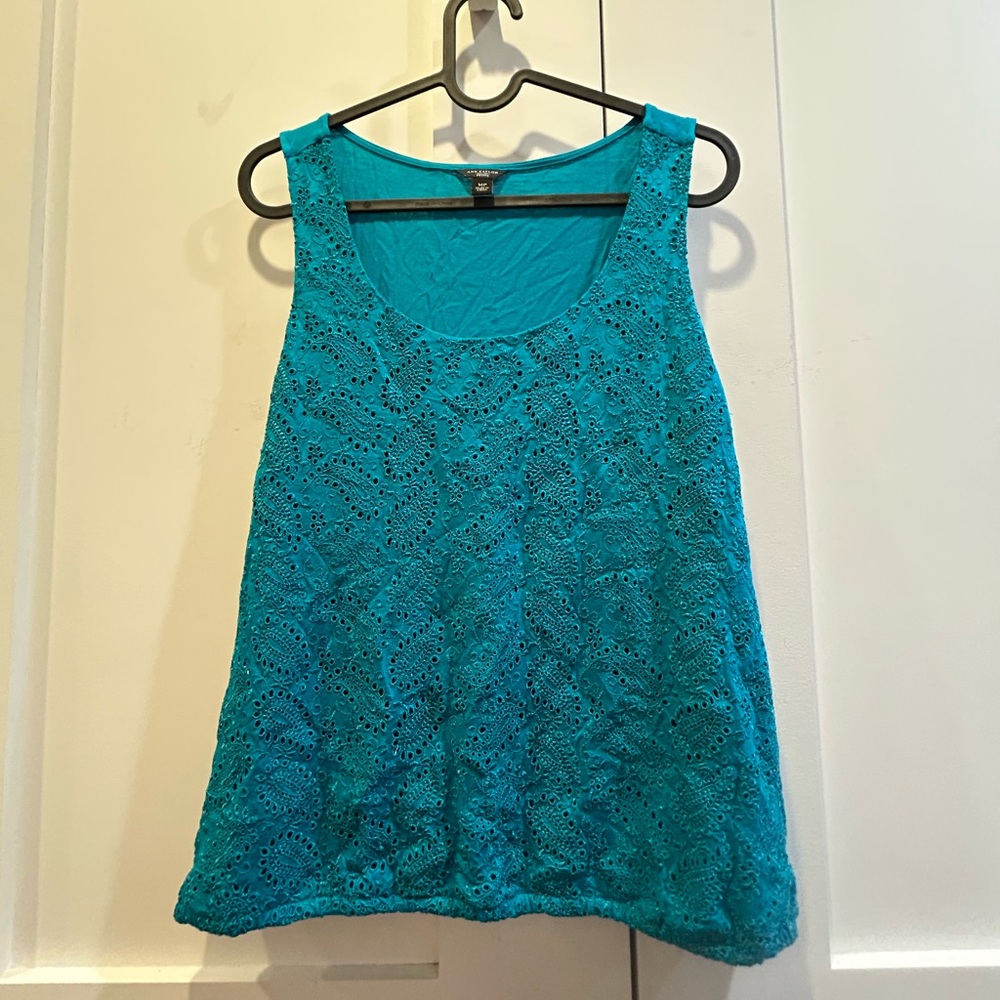Ann Taylor Teal Eyelet Lace Tank
